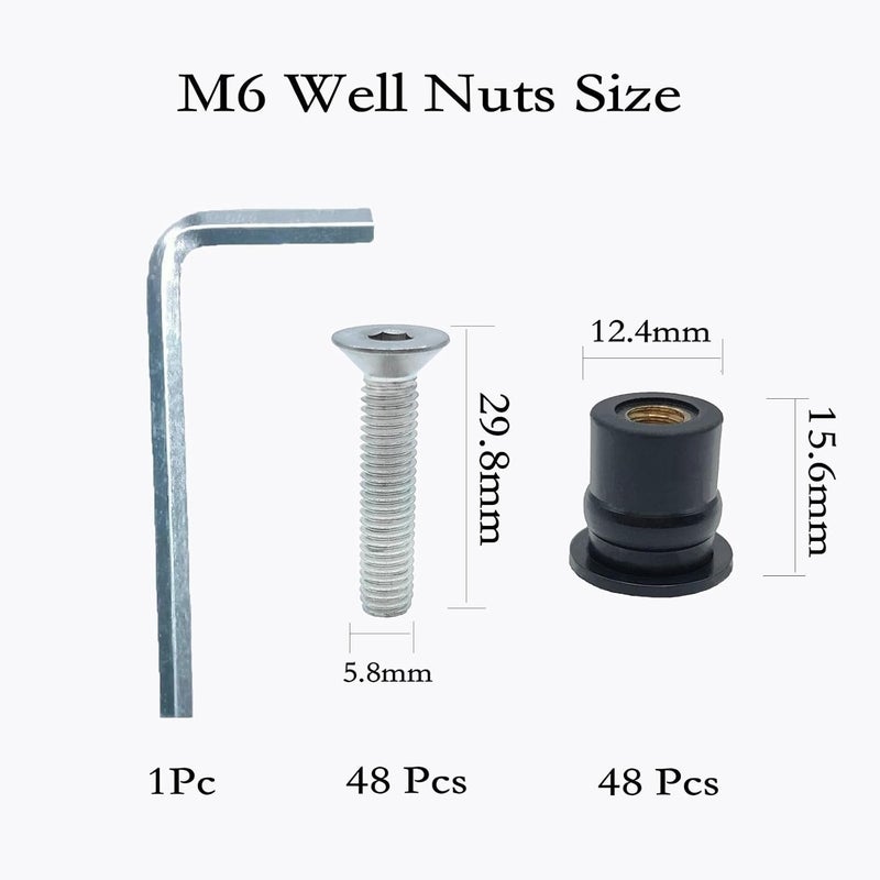 MAYEHAY 48 Pairs of M6 Neoprene Well Nuts M6 x 30mm Stainless Steel Hex Socket Bolts Well Nuts Kit for Kayak Motorcycle Windscreen Marine Accessories,Neoprene nut Contains Brass Nuts Copper nut - Image 3